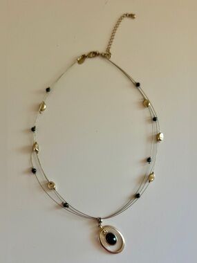 Lia Sophia Delicate Gold Multi-Strand Necklace with Black Accent Pendant